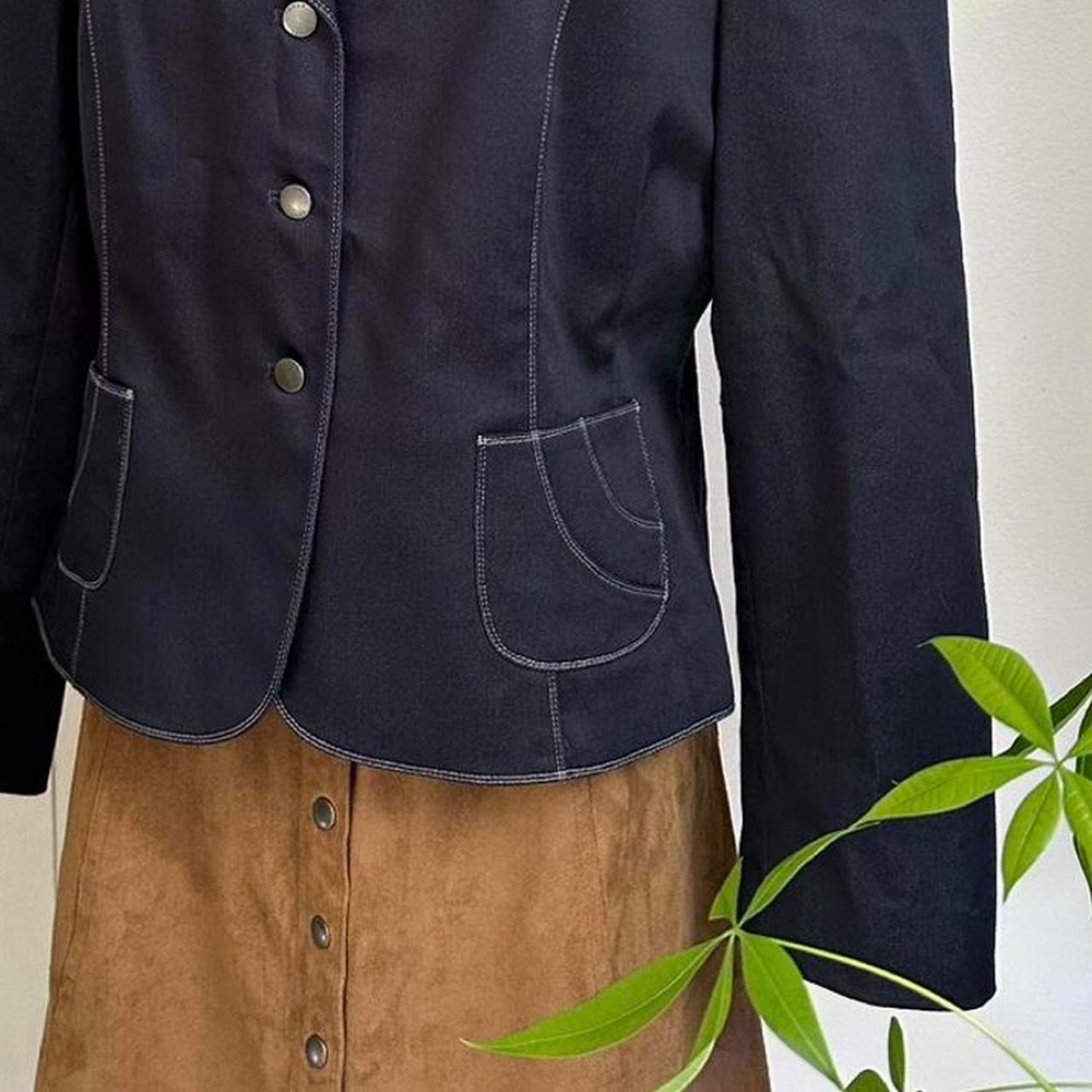 Tahari Arthur S. Levine Navy Blue Contrast Stitch Blazer Jacket 14P - Picture 5 of 7